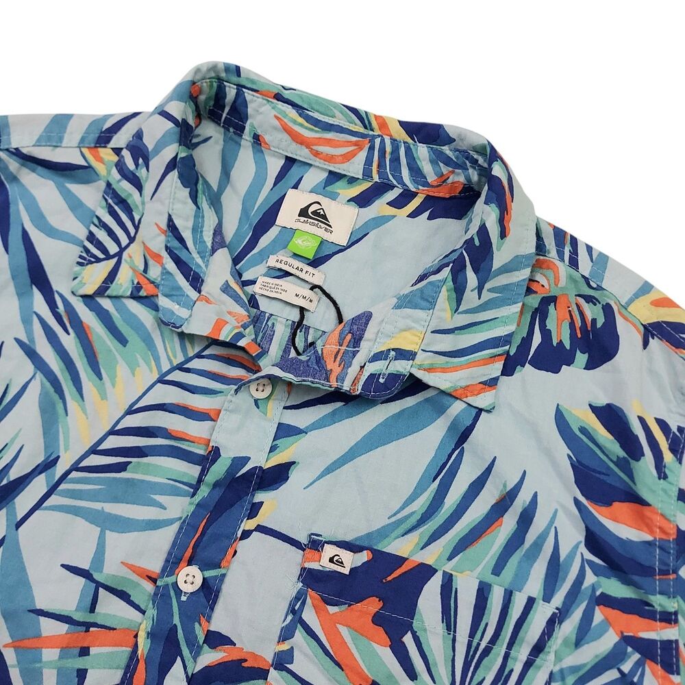 Quiksilver Hawaiian Shirt Mens Medium Blue Regular Fit Vacation Travel Beach - Picture 4 of 11